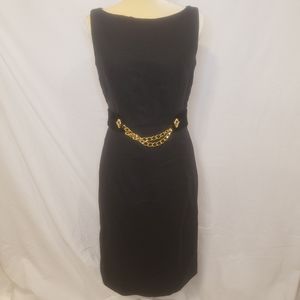 Milly Wool and Silk Sheath Charcoal Dress With Suede and Gold Belt Size  6
